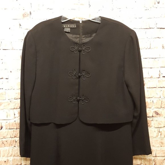 MariAnna Dress w/ attached Bolero Jacket Midi Career Black Size 12 - Picture 4 of 11